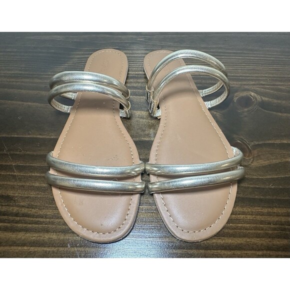 J. Crew Gold Metallic Strappy Slip On Flat Sandals Women's 9 - Picture 5 of 10